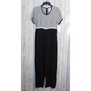 Vintage Women Jumpsuit 10 Medium Black White Plaid Short Sleeve Petite Focus